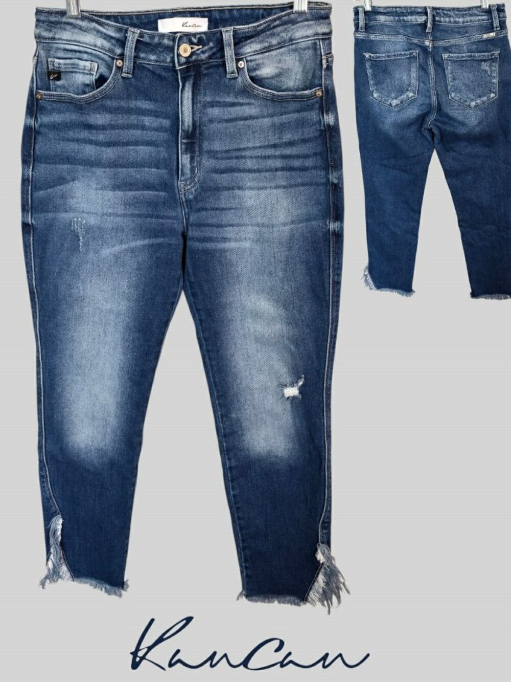 Kancan High Rise Ankle Skinny  Distressed Frayed Split Hem Jeans Womens 29 x26
